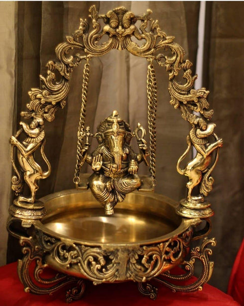 Brass Made Lord Ganesha Urli 12.05kg